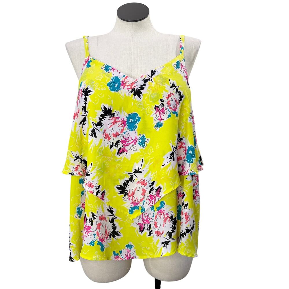 Torrid Size 1X Tank Top Yellow Neon Ruffle Flowy Floral Womens Spring Summer